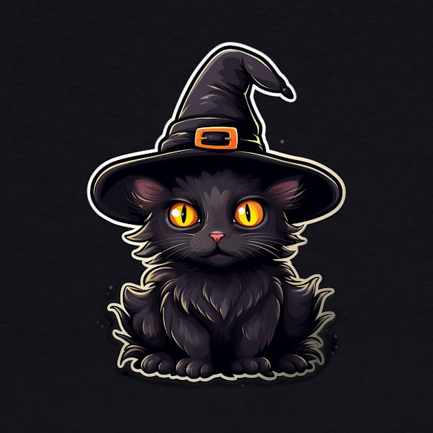 Black Cat In Witches Hat - Black Cats Spooky Halloween by fromherotozero